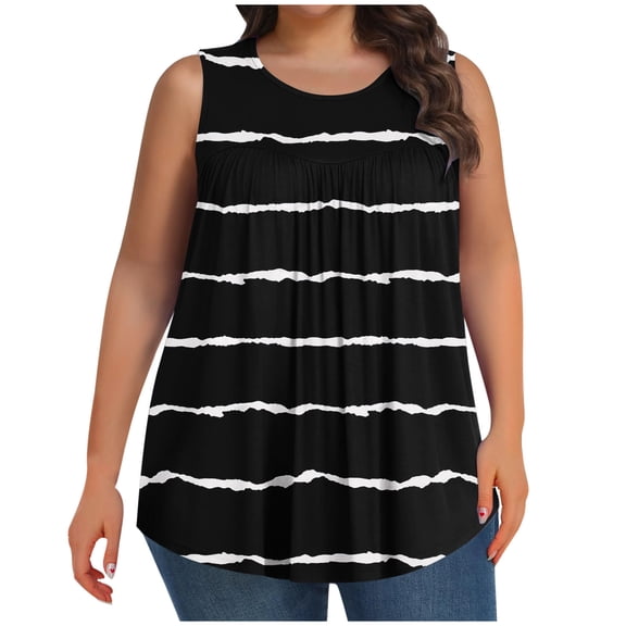 fatyb Plus Size Womens Tank Tops Crewneck Sleeveless Loose Tshirts Printed Summer Casual Blouses for Women