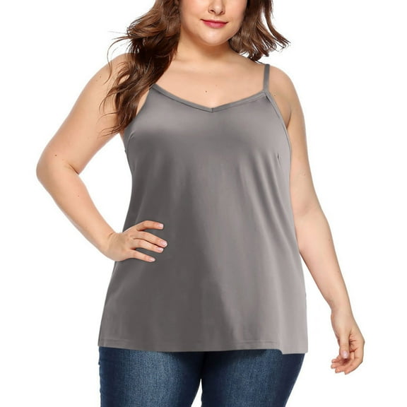 fatyb Plus Size Womens V Neck Tank Tops Sleeveless Loose Camisole Casual Spaghetti Strap Tunic Blouses
