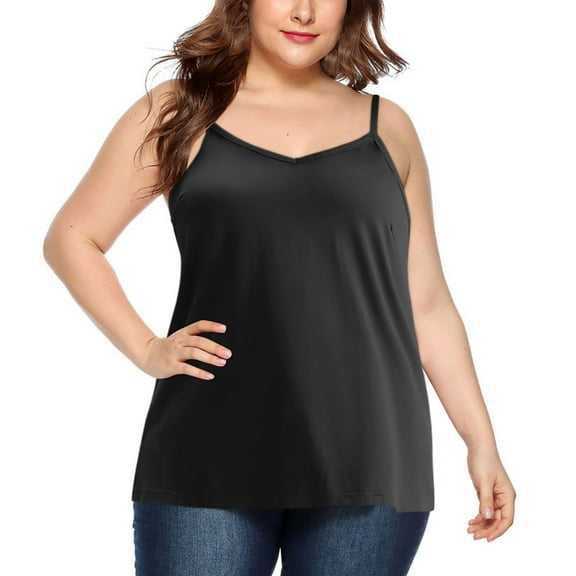 fatyb Plus Size Womens V Neck Tank Tops Sleeveless Loose Camisole Casual Spaghetti Strap Tunic Blouses