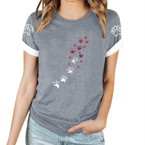 fatyb Print T-Shirts for Women Short Sleeve Graphic Tees Tops Casual Crew Neck Womens Summer Tshirts