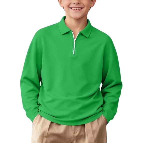 fatyb Quarter Zip Pullover for Girls Boys Long Sleeve Collar Tops Kids Casual School Uniform Sweatshirt