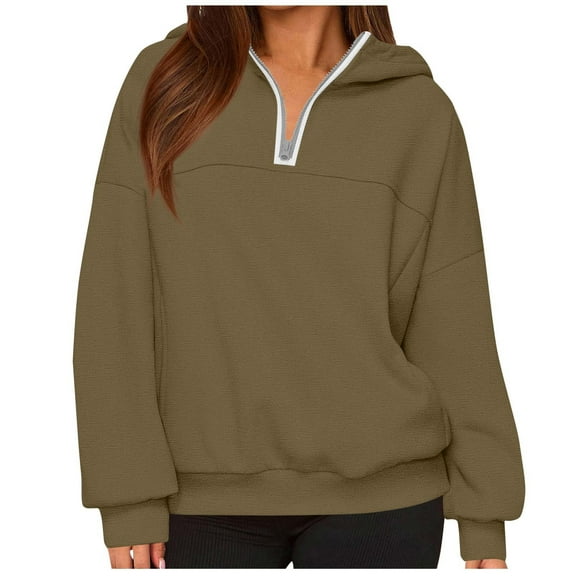 fatyb Quarter Zip Sweatshirts for Women Long Sleeve Collared Casual Womens Pullover Tops with Pockets