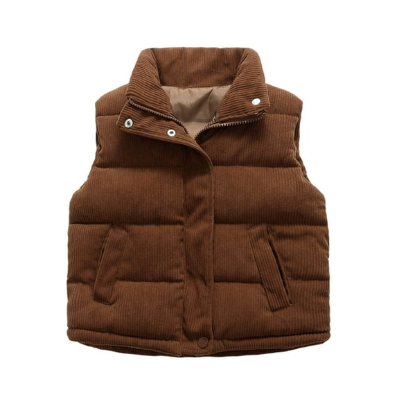 fatyb Quilted Vest for Kids Warm Sleeveless Boys Girls Casual Stand Collar Padded Jacket with Pockets