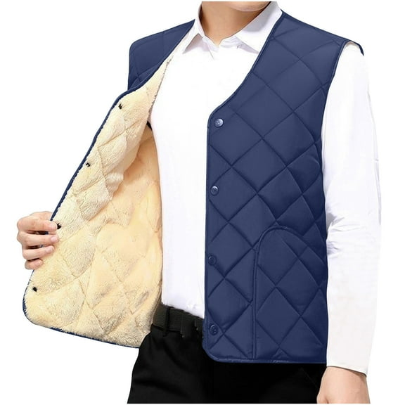 fatyb Quilted Vest for Men Big and Tall Fleece Lined Outerwear Casual Sleeveless V Neck Warm Mens Jacket