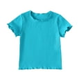 thumbnail image 1 of fatyb Ribbed T Shirts for Girls Short Sleeve Knit Casual Tshirts Solid Color Summer Kids Girls Tee Tops, 1 of 4