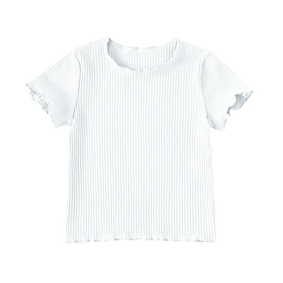 fatyb Ribbed T Shirts for Girls Short Sleeve Knit Casual Tshirts Solid Color Summer Kids Girls Tee Tops