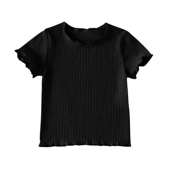 fatyb Ribbed T Shirts for Girls Short Sleeve Knit Casual Tshirts Solid Color Summer Kids Girls Tee Tops