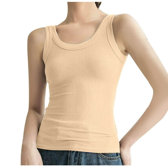 fatyb Ribbed Tank Tops for Women Sleeveless Crew Neck Workout Top Slim Basic Summer Tight Tank Shirts