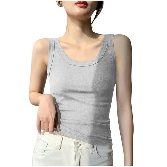 fatyb Ribbed Tank Tops for Women Sleeveless Crop Tops Crewneck Knit Basic Shirts M-4XL for Going Out