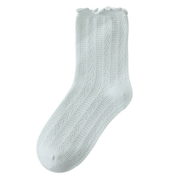 fatyb Ruffle Socks Girls Thin Cotton Crew Socks Solid Color Breathable Mesh Dress Socks (0-12 Years)