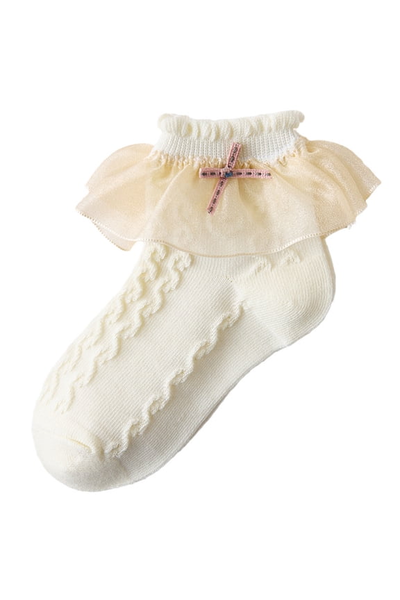 Ruffle Socks for Kids Girls Dancewear Lace Socks with Bow Girls Dress School Cotton Ankle Socks