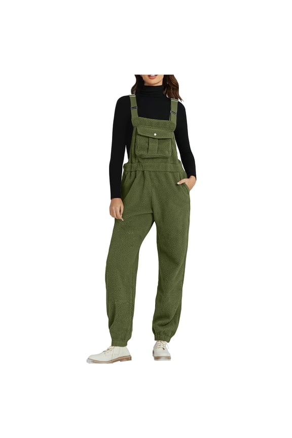 Sherpa Overalls for Women Fall Winter Fuzzy Fleece Jumpsuit Womens Adjustable Strap Casual Rompers