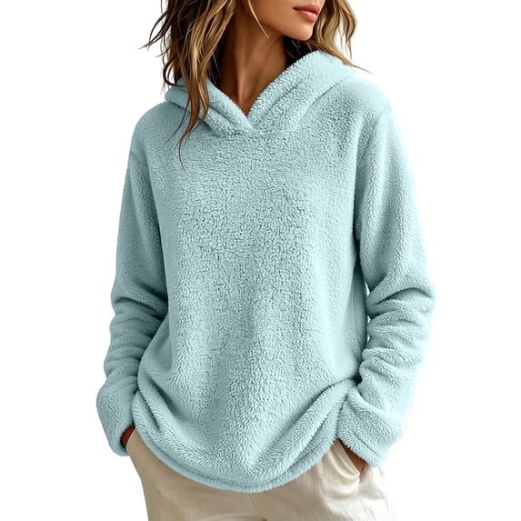 fatyb Sherpa Pullover Womens Fuzzy Fleece Hoodies Casual Long Sleeve Double Fleece Hooded Sweatshirt