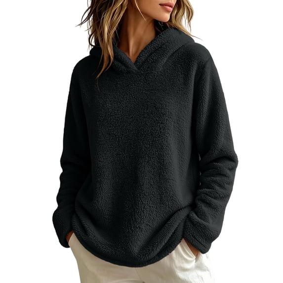 fatyb Sherpa Pullover Womens Fuzzy Fleece Hoodies Casual Long Sleeve Double Fleece Hooded Sweatshirt