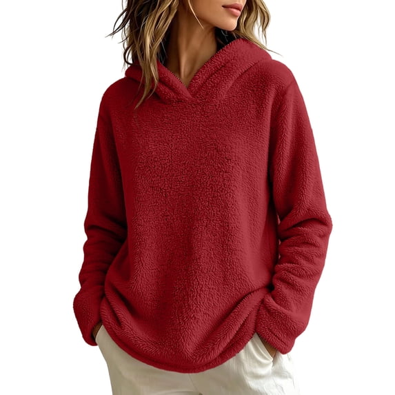 fatyb Sherpa Pullover Womens Fuzzy Fleece Hoodies Casual Long Sleeve Double Fleece Hooded Sweatshirt