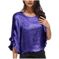 thumbnail image 1 of fatyb Shiny Tops for Women Ruffle 3/4 Sleeve Elegant Shirts Casual Crewneck Womens Club Party Blouses, 1 of 7