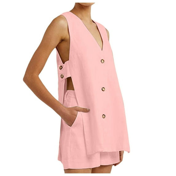 fatyb Shorts Suit Set for Women Summer 2 Piece Outfits Sleeveless Vest and Pants Suit Business Casual Matching