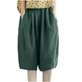 thumbnail image 1 of fatyb Shorts for Women Knee Length Cotton Linen Casual Shorts Elastic Waist Plain Pull on Short Pants, 1 of 3