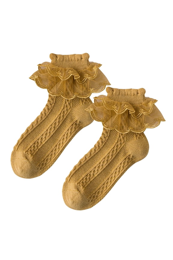 Socks for Girls Ruffle Lace Trim Dance Socks Solid Color Kids Girls Comfortable Dress Ankle Socks