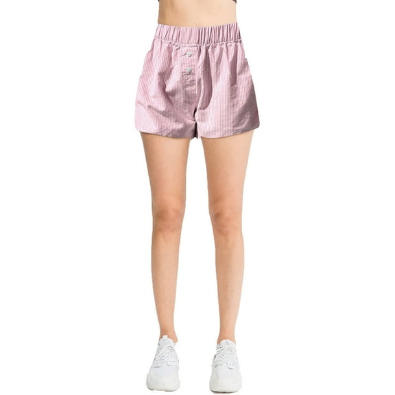fatyb Stripe Shorts for Women Elastic High Waisted Casual Shorts Wide Leg Summer Womens Shorts
