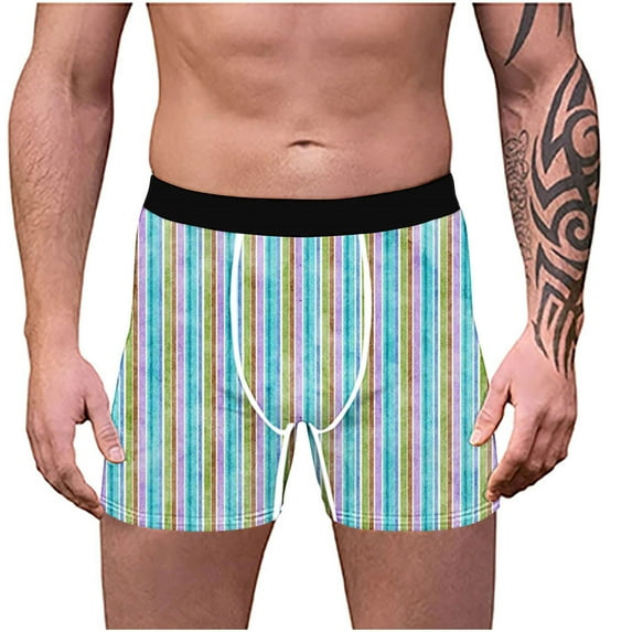fatyb Striped Men's Boxer Briefs Soft Comfortable Underpants Stretch Boxers Breathable Underwear for Men