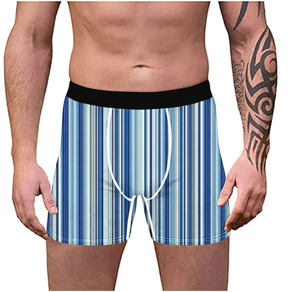 fatyb Striped Men's Boxer Briefs Soft Comfortable Underpants Stretch Boxers Breathable Underwear for Men