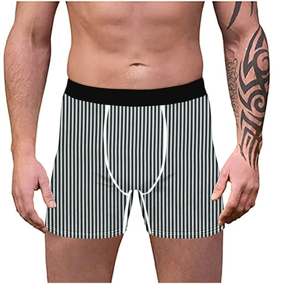 fatyb Striped Men's Boxer Briefs Soft Comfortable Underpants Stretch Boxers Breathable Underwear for Men