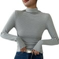 thumbnail image 1 of fatyb Striped Mock Neck Shirts Womens Long Sleeve Slim Tops Stretchy Undershirts Casual Basic Shirts, 1 of 7