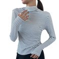 thumbnail image 1 of fatyb Striped Mock Neck Shirts Womens Long Sleeve Slim Tops Stretchy Undershirts Casual Basic Shirts, 1 of 3