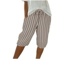 thumbnail image 1 of fatyb Striped Shorts for Women Knee Length Casual Shorts Comfort Drawstring Short Pants with Pockets, 1 of 7