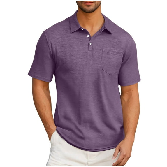 fatyb Summer Casual Shirts Men's Short Sleeve Collar T-Shirts Solid Color Button up Tops with Pocket