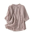 thumbnail image 1 of fatyb Summer Cotton Linen Shirt for Women Casual Button down Dress Shirts Solid Color Lightweight Tops, 1 of 7