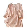 thumbnail image 1 of fatyb Summer Cotton Linen Shirt for Women Casual Button down Dress Shirts Solid Color Lightweight Tops, 1 of 7