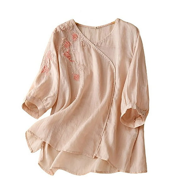 fatyb Summer Cotton Linen Shirt for Women Casual Button down Dress Shirts Solid Color Lightweight Tops