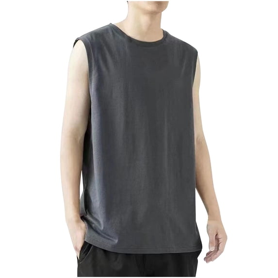 fatyb Summer Men's Tank Tops Sleeveless Round Neck Casual Tank Solid Color Loose Undershirts for Men