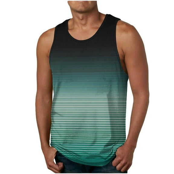 fatyb Summer Mens Cotton Tank Tops Printed Sleeveless Casual Undershirts Loose Beach Vacation Tshirts