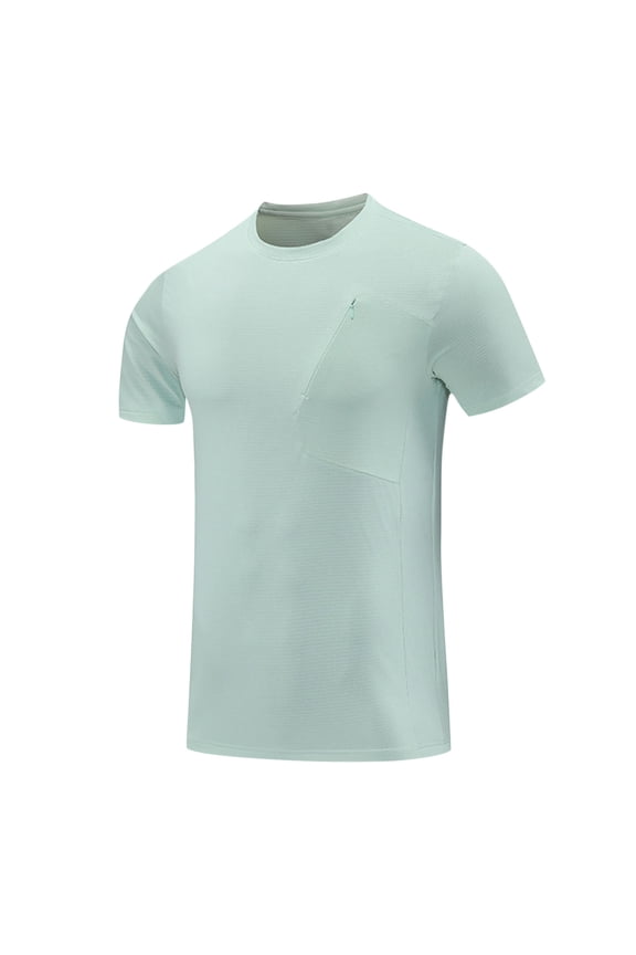 Summer Mens Workout T-Shirts Short Sleeve Breathable Athletic Running Tee Tops with Zipper Pocket