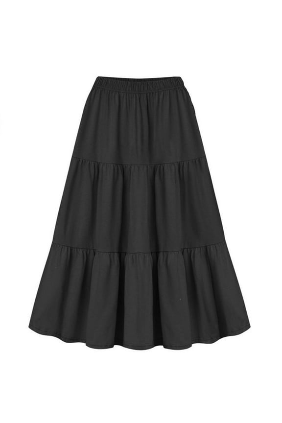 Summer Midi Skirts for Women Plus Size Ruffled Flowy Skirt Women's Plus Size Casual A-Line Skirts