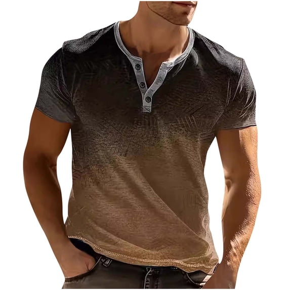 fatyb Summer Shirts for Men Printed Button up Round Neck Tshirts Pullover Casual Short Sleeve Mens Tops