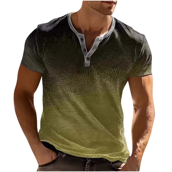 fatyb Summer Shirts for Men Printed Button up Round Neck Tshirts Pullover Casual Short Sleeve Mens Tops