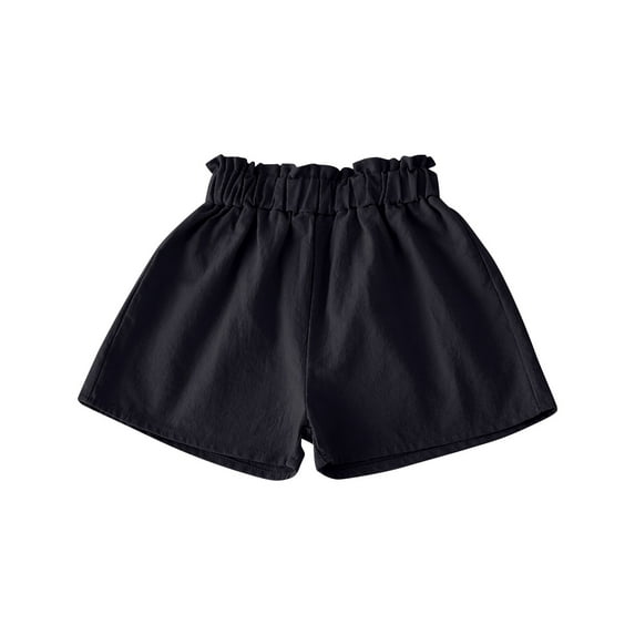 fatyb Summer Shorts for Girls Ruffle Elastic High Waist Cotton Linen Casual Shorts Lightweight Kids Shorts