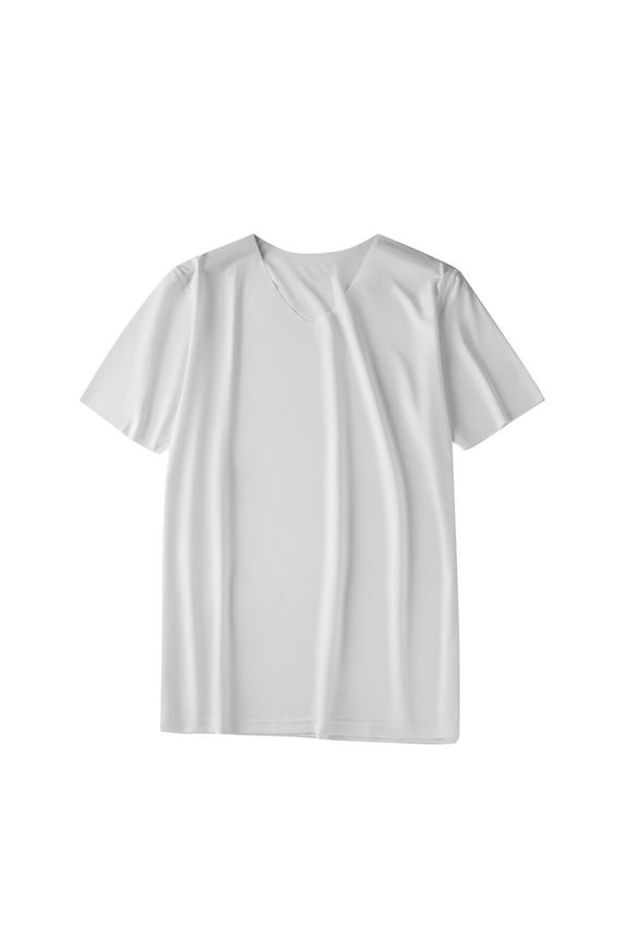 Summer Silk T-Shirts for Men V Neck Short Sleeve Stretch Tops Lightweight Workout Tee Shirts M-5XL