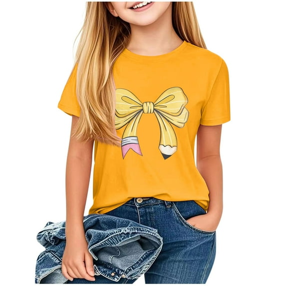 fatyb Summer T Shirts for Kids Short Sleeve Casual Girls Graphic Tee Tops Print Crewneck Loose Blouses