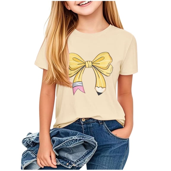 fatyb Summer T Shirts for Kids Short Sleeve Casual Girls Graphic Tee Tops Print Crewneck Loose Blouses
