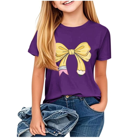 fatyb Summer T Shirts for Kids Short Sleeve Casual Girls Graphic Tee Tops Print Crewneck Loose Blouses