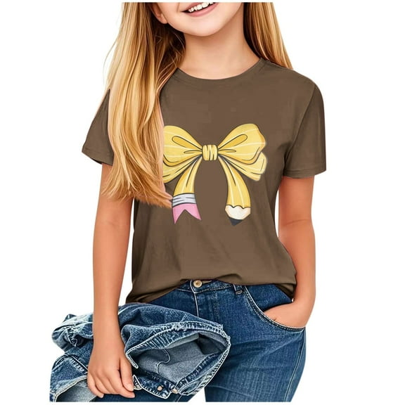 fatyb Summer T Shirts for Kids Short Sleeve Casual Girls Graphic Tee Tops Print Crewneck Loose Blouses
