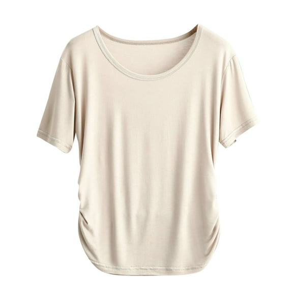 fatyb Summer T-Shirts for Women Short Sleeve Round Neck Womens Tops Comfortable Soft Tee Loose Blouses