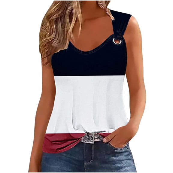 fatyb Summer Tank Tops for Women Color Block Sleeveless Shirts Print Casual Loose Womens Fashion Blouses
