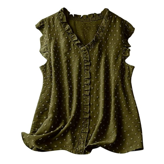 fatyb Summer Tank Tops for Women Ruffle V Neck Sleeveless Loose Blouses Lightweight Womens Casual Shirts
