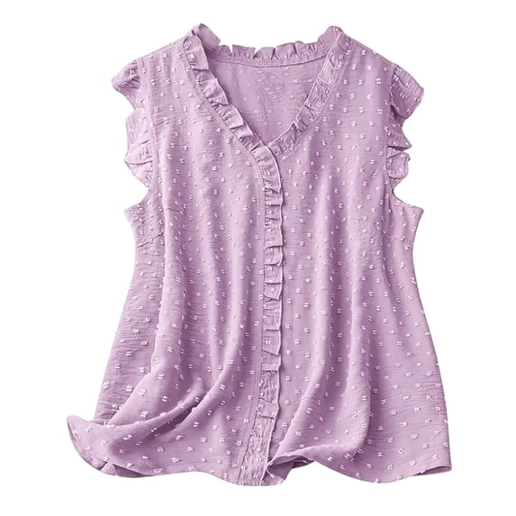 fatyb Summer Tank Tops for Women Ruffle V Neck Sleeveless Loose Blouses Lightweight Womens Casual Shirts